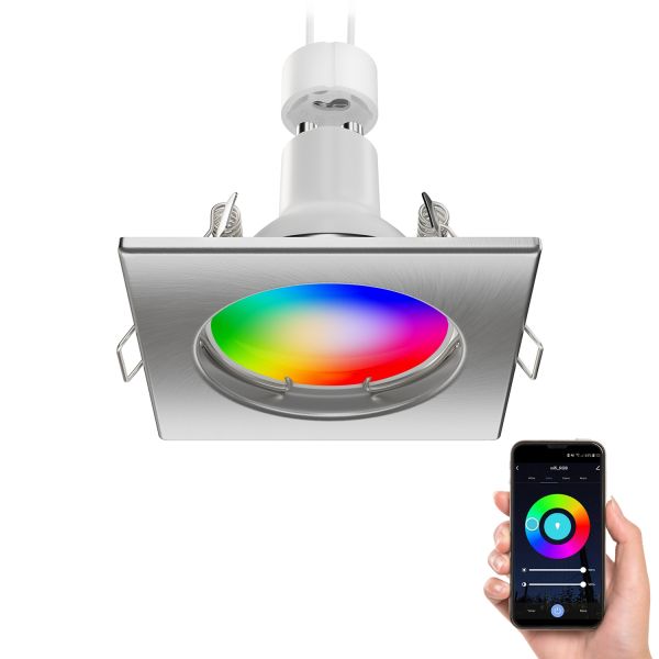 Deckeneinbaustrahler RIR Einbaurahmen eckig, inkl. Smart Home RGBW GU10 LED Lampe, 5,41W, 473lm (Farbe wählbar) Valentinstagsangebot
