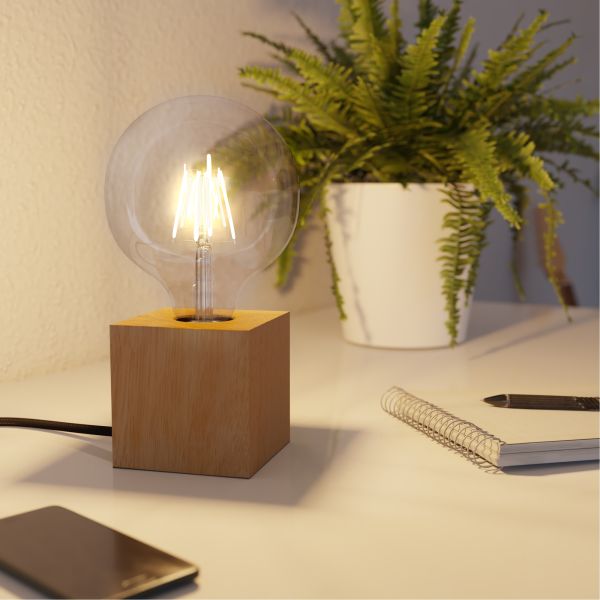 Tischlampe HITO, E27 Fassung, Holz massiv, eckig (Leuchtmittel wählbar) Kauf eins, bekomm eins gratis