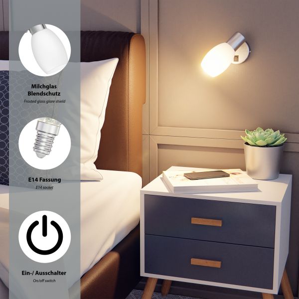 Wand-Leuchte LUPI mit Schalter, einflammig, inkl. Smart Home RGBW E14 LED Lampe, 4,925W, 572lm Kostenlose Rückgabe
