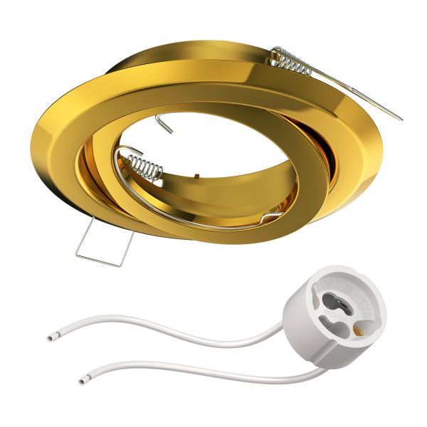 Deckeneinbaurahmen FABI, rund, schwenkbar, gold glänzend inkl. GU10 Fassung (Leuchtmittel wählbar) Sonderangebot der Fabrik