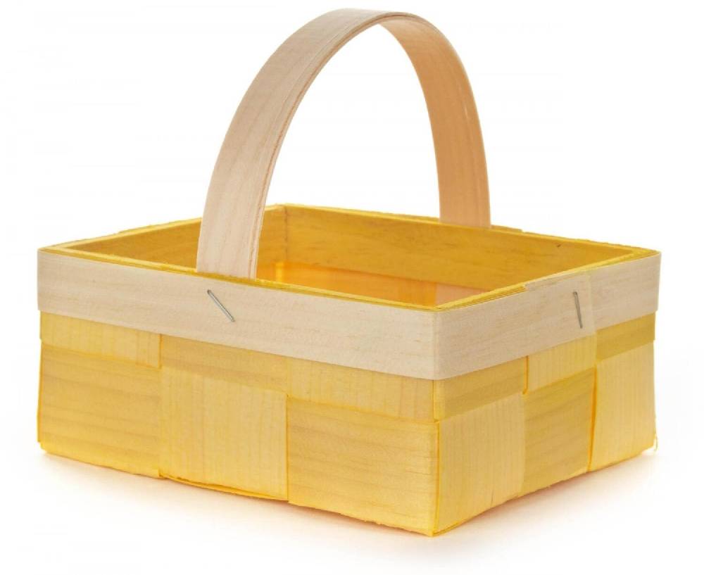 Rudolphs Schatzkiste Holzkorb Osterdekoration Spankorb mit Henkel eckig, gelb 16x7x13cm