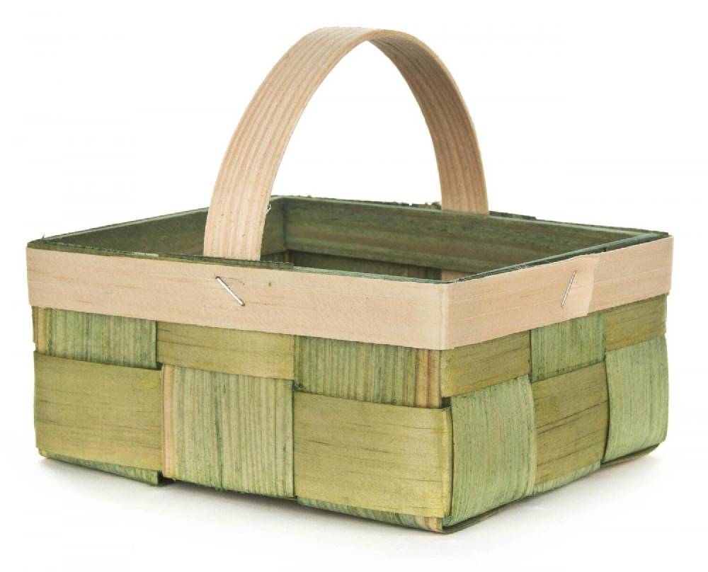 Rudolphs Schatzkiste Holzkorb Osterdekoration Spankorb mit Henkel eckig, grün 16x7x13cm
