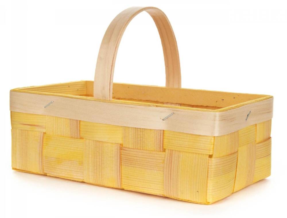 Rudolphs Schatzkiste Holzkorb Osterdekoration Spankorb mit Henkel eckig, gelb 22x14x7cm