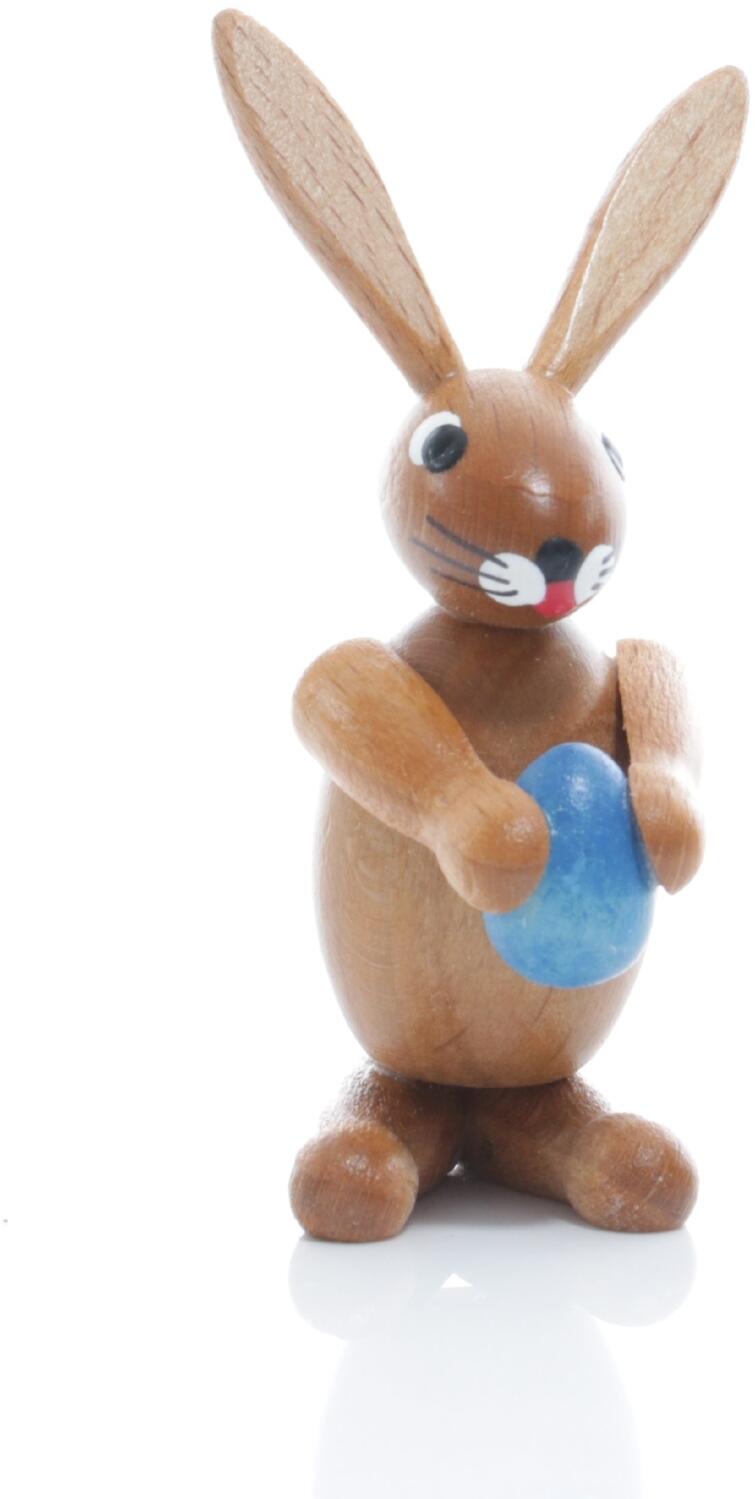 Rudolphs Schatzkiste Osterfigur - Osterhase mit blauen Osterei - BxHxT ca 2,5x6,5x3,5cm