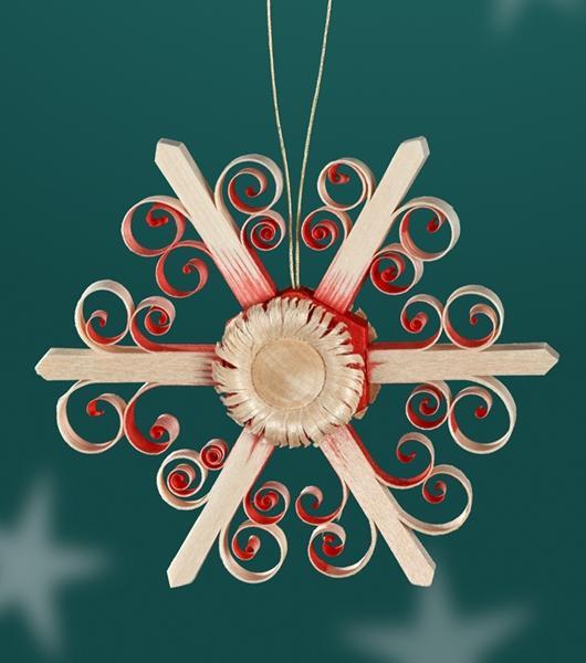 Rudolphs Schatzkiste Strauchbehang - Spanstern mit Blumenrosette Rot - BxHxT 8x8x2cm