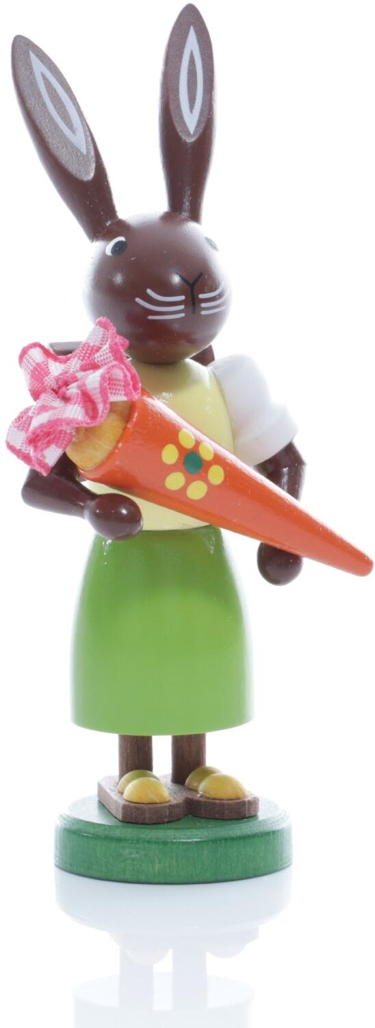 Rudolphs Schatzkiste Osterfigur - Osterhäsin mit bunter Zuckertüte und Schulranzen - Höhe ca 9 cm