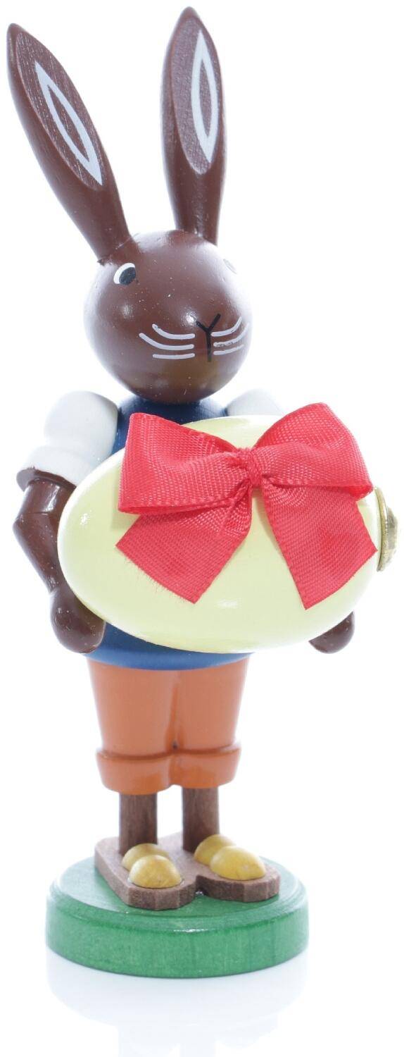 Rudolphs Schatzkiste Osterfigur - Osterhase mit Ei mit roter Schleife verziert - Höhe ca 9 cm