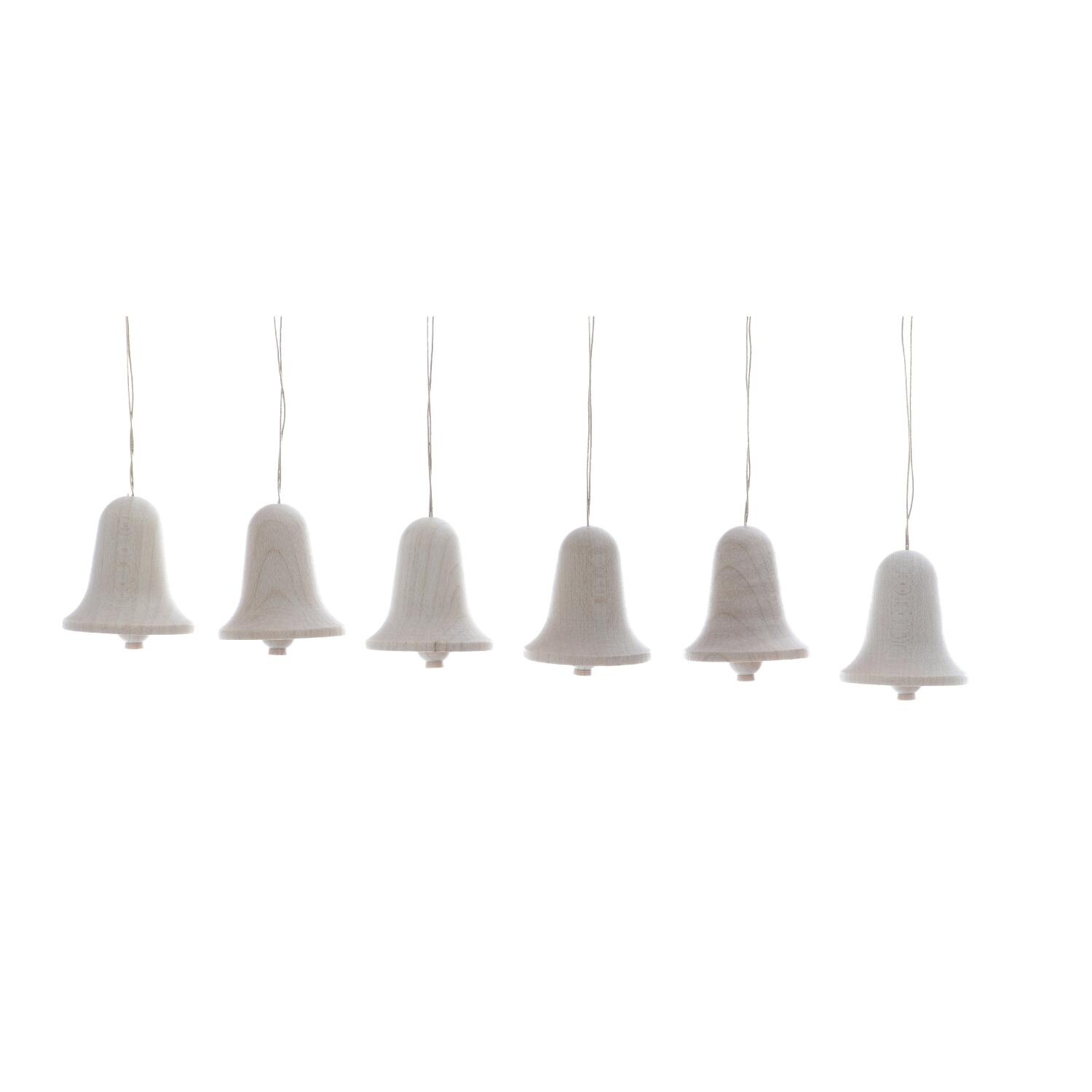 Rudolphs Schatzkiste Strauchbehang - Holzglocken Natur zum hängen 6 Stück - Höhe 4cm