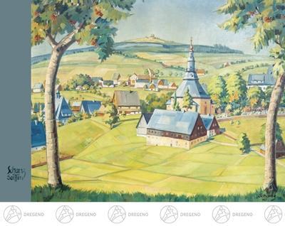 Rudolphs Schatzkiste Künstlerkarte Max Schanz Farben des Gebirges, Seiffener Dorf Breite x Höhe ca 10,5 cmx14,8 cm