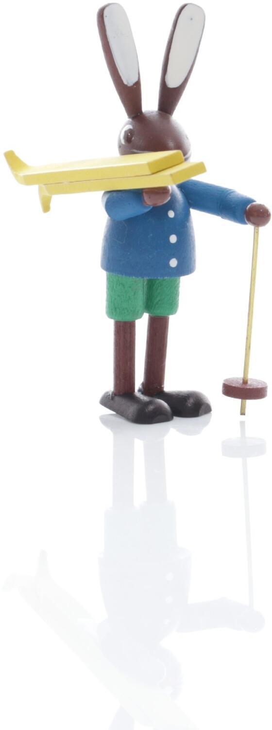 Rudolphs Schatzkiste Osterfigur - Osterhase Bunt Skiträger mit Stock - Höhe 5,5cm
