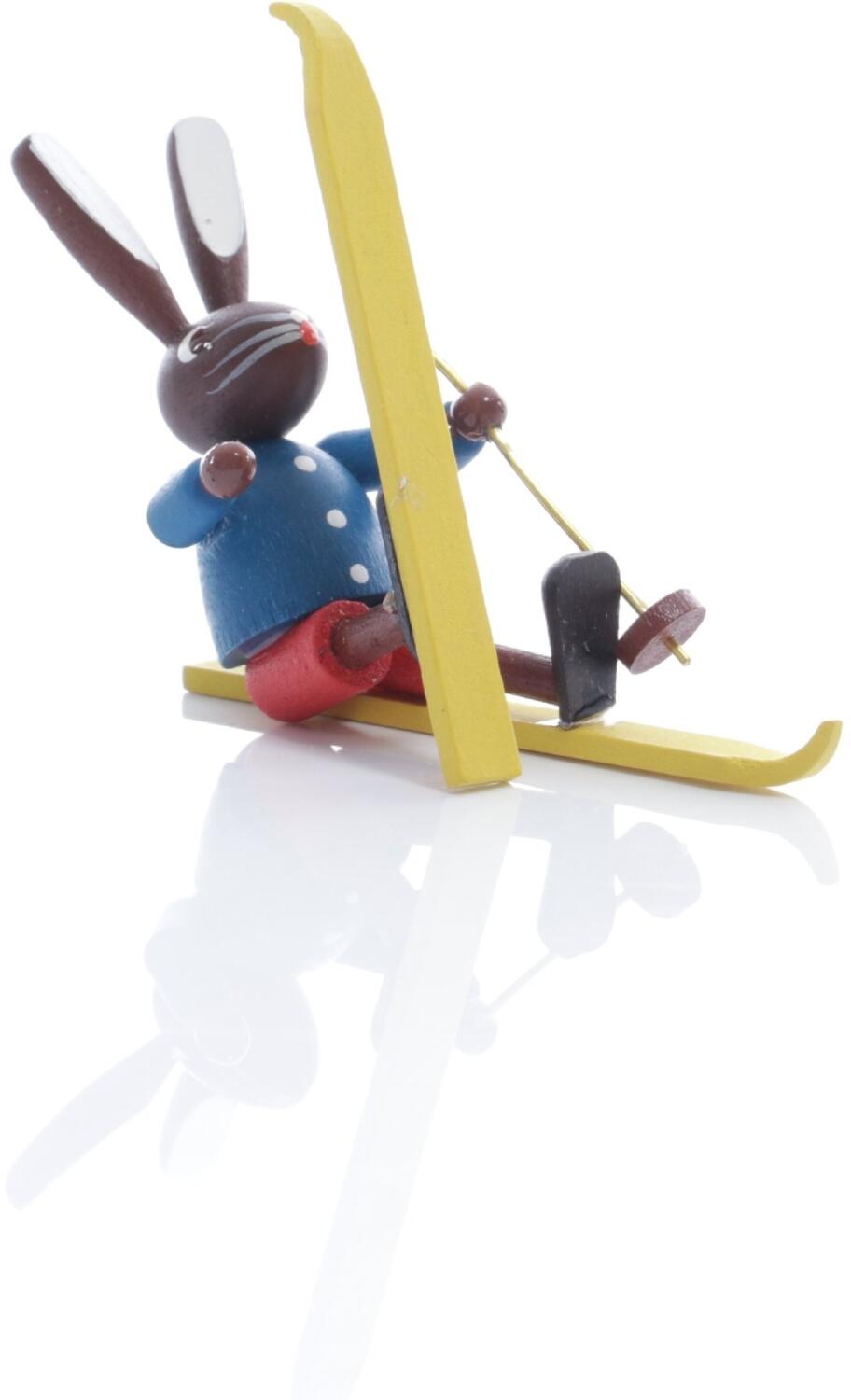 Rudolphs Schatzkiste Osterfigur - Osterhase Sturzhase mit Ski Bunt - Höhe 4,5cm