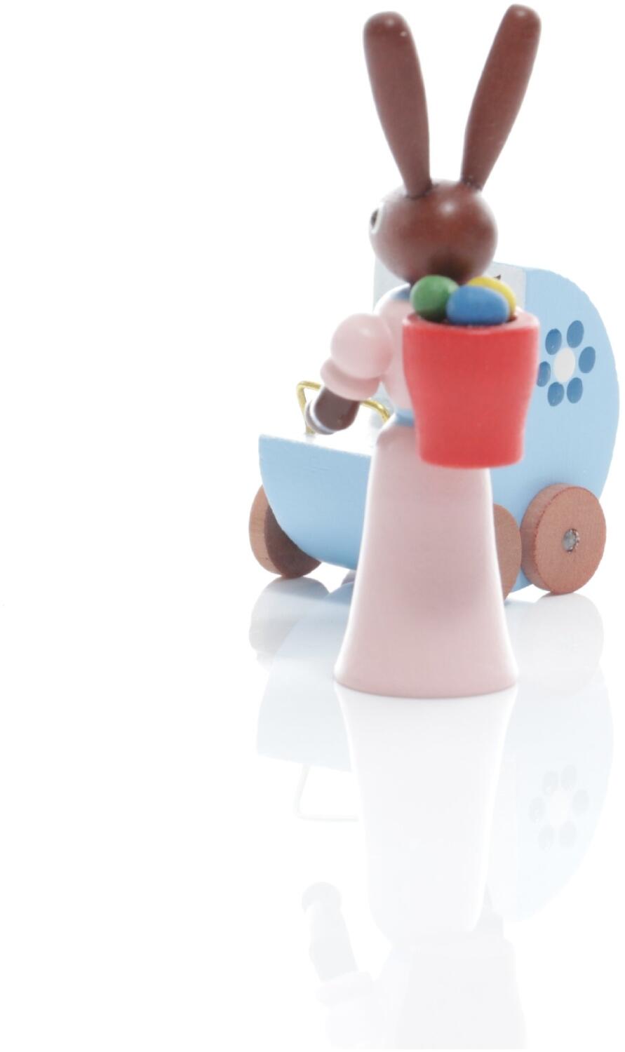 Rudolphs Schatzkiste Osterfigur - Hasenmutter mit Kinderwagen und Baby Bunt - Höhe 5cm Blitzverkäufe