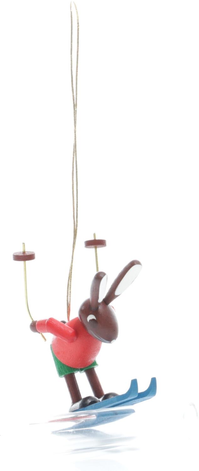 Rudolphs Schatzkiste Strauchbehang - Osterhase Skifahrer kniend mit Ski und Stöcke Bunt - Höhe 4,5cm