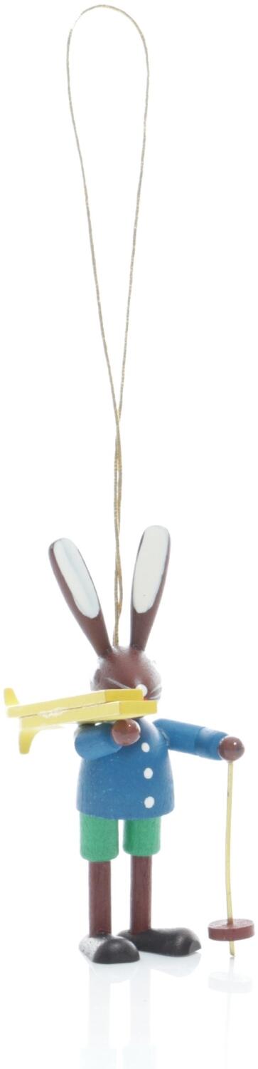 Rudolphs Schatzkiste Strauchbehang - Osterhase Skiträger mit Skistock Bunt - Höhe 5,5cm