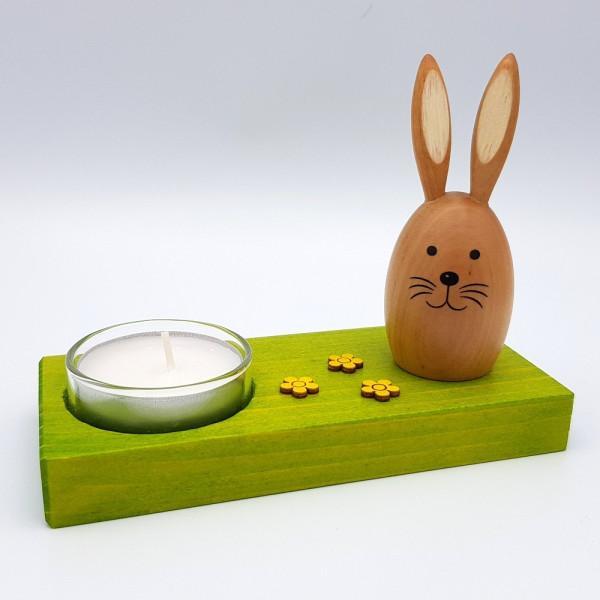 Rudolphs Schatzkiste Teelichthalter mit Hase, farbig/natur Höhe 10cm
