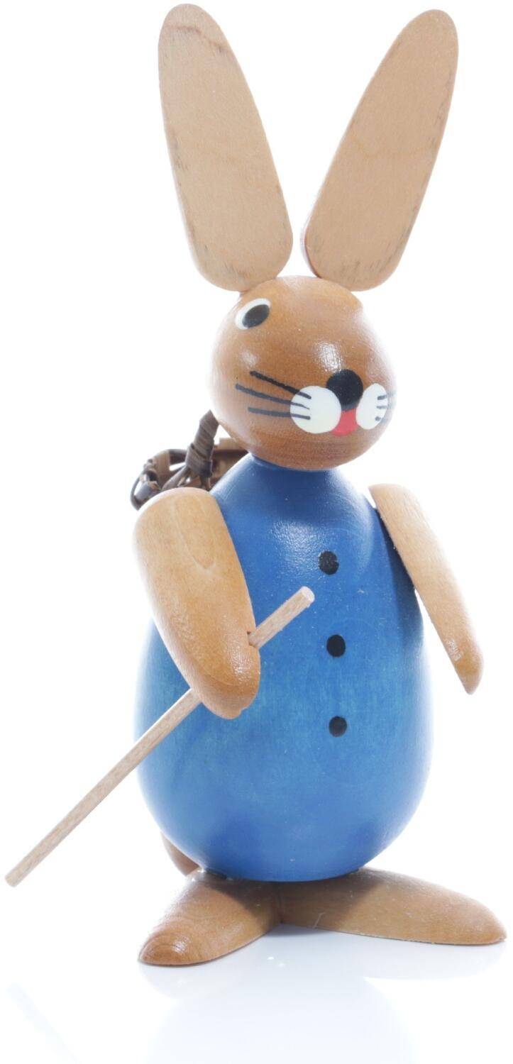 Rudolphs Schatzkiste Osterfigur - Osterhase mit Korb auf dem Rücken - blau - BxHxT ca. 4,5x11x6,5cm