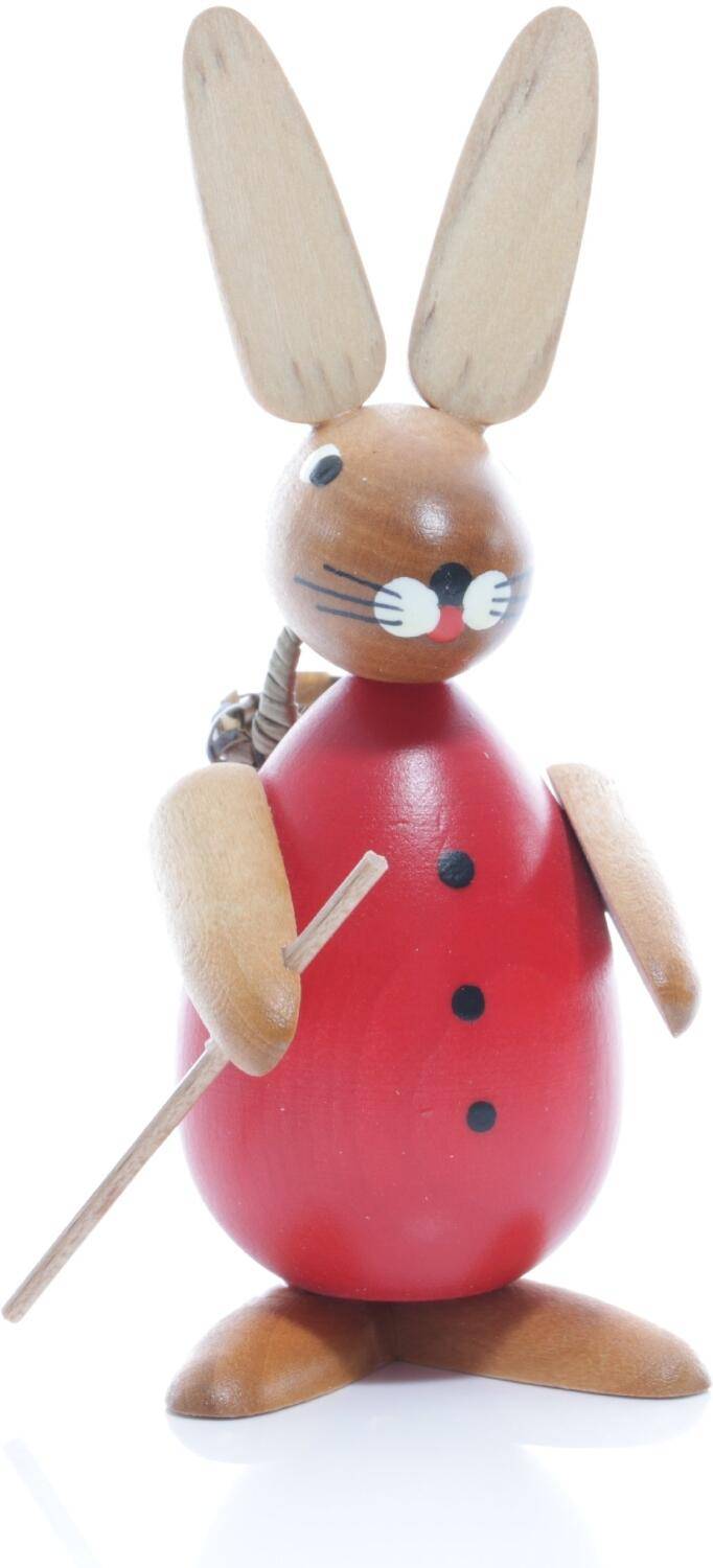 Rudolphs Schatzkiste Osterfigur - Osterhase mit Korb auf dem Rücken - rot - BxHxT ca. 4,5x11x6,5cm