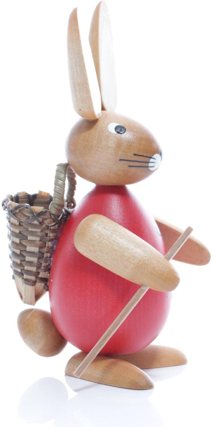 Rudolphs Schatzkiste Osterfigur - Osterhase mit Korb auf dem Rücken - rot - BxHxT ca. 4,5x11x6,5cm Auslauf