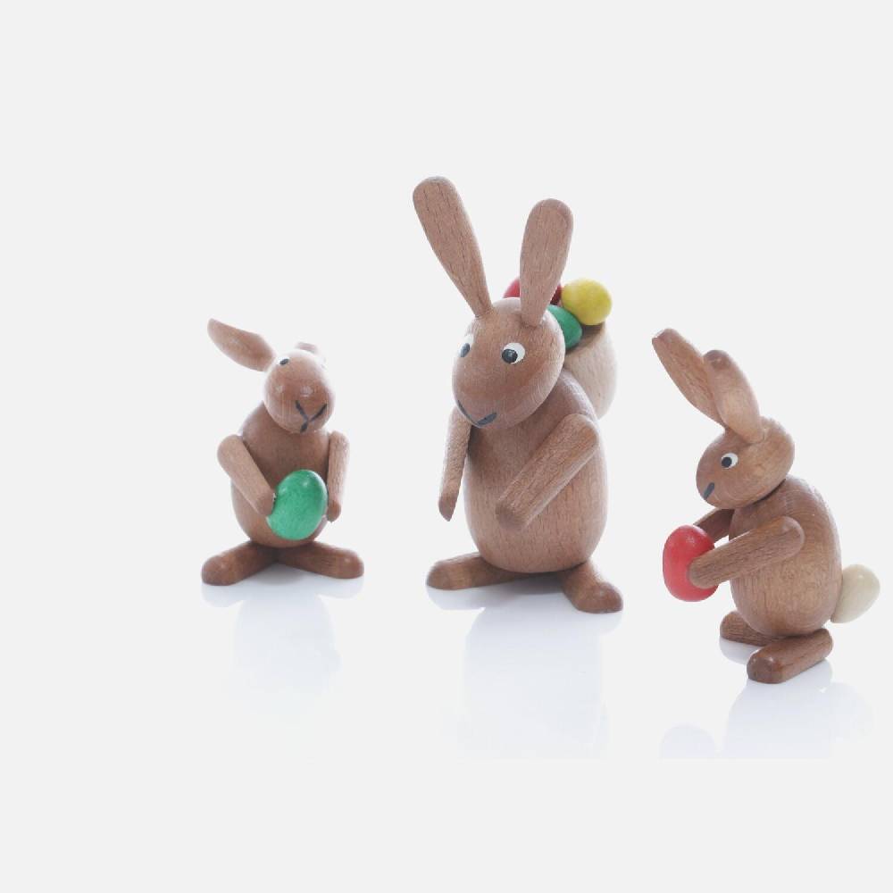 Rudolphs Schatzkiste Kleine Osterhasen mit bunten Eiern aus Holz - Gruppe 3tlg. - bunt - Höhe = 5-8cm Outlet