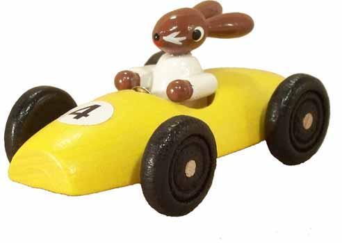 Rudolphs Schatzkiste Osterdekoration Hasenrennauto gelb BxH 8x3xcm