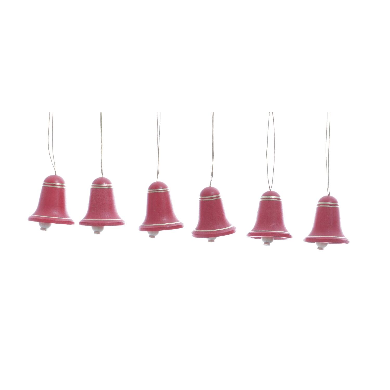 Rudolphs Schatzkiste Strauchbehang - Rote Holzglocken mit goldenem Rand zum hängen 6 Stück - Höhe 4cm