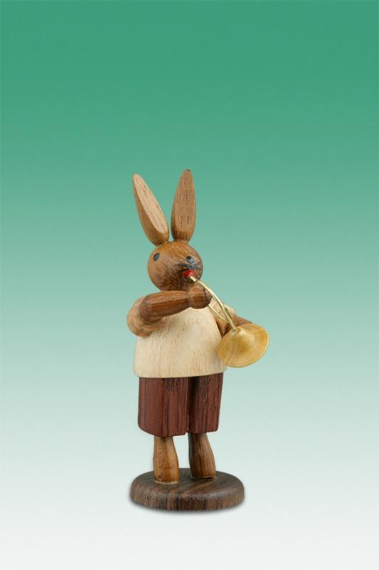 Rudolphs Schatzkiste Osterdekoration Osterhase Musikant mit Waldhorn Höhe 7,5cm