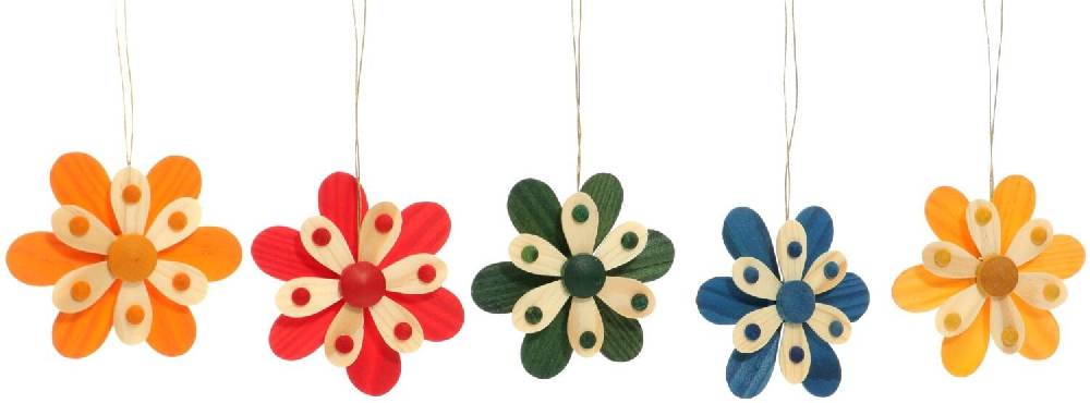 Rudolphs Schatzkiste Strauchbehang - Frühlingsblüten in 5 Farben mit Punkten 5 Stück - BxHxT 6x6x2cm