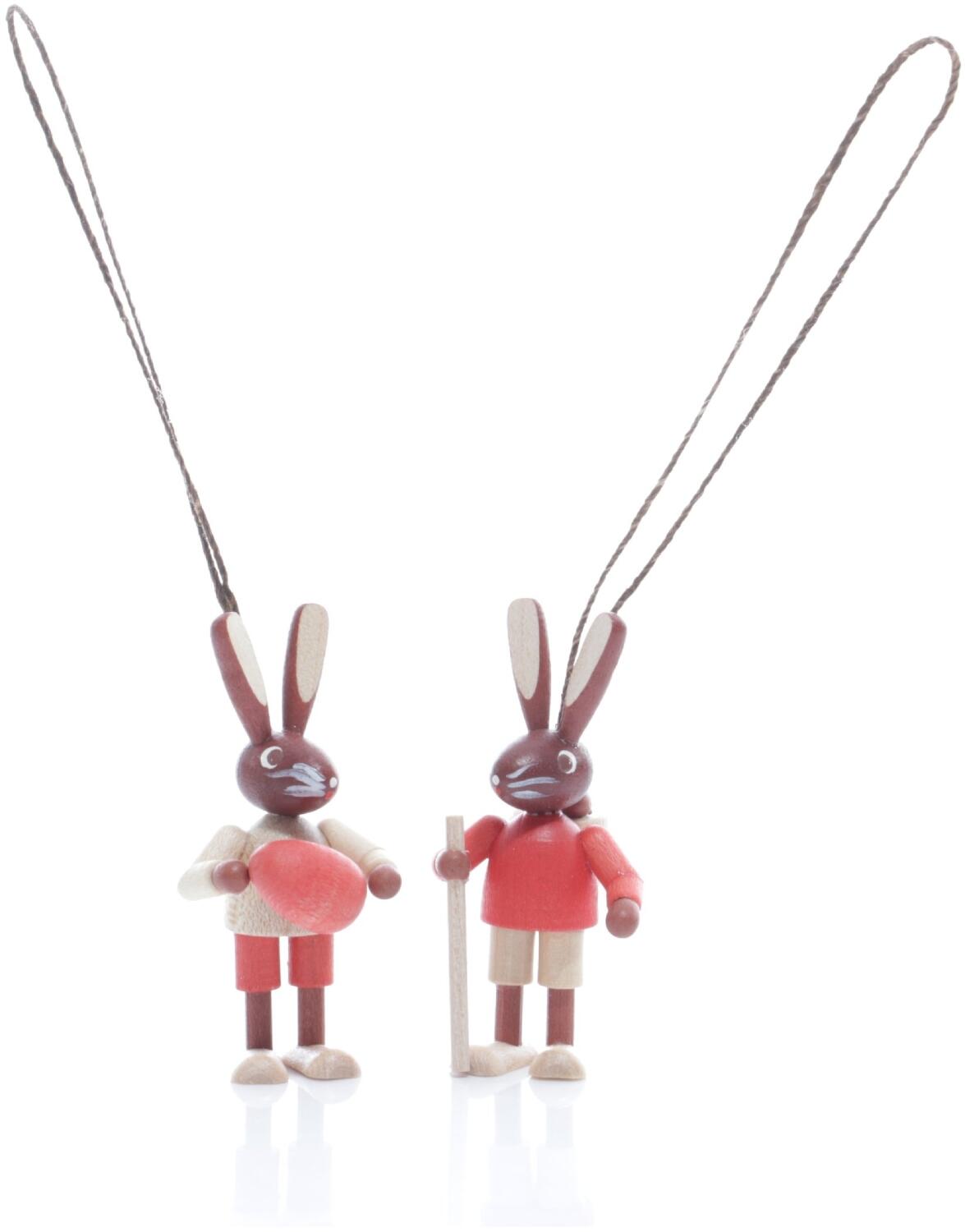 Rudolphs Schatzkiste Strauchbehang - Hasenpaar mit Eier Korb und Osterei Natur - Höhe 4cm
