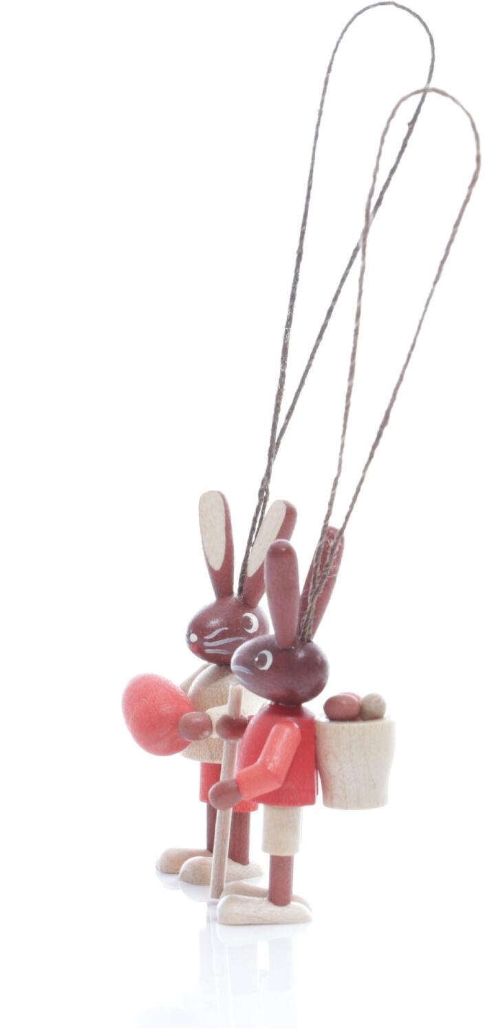 Rudolphs Schatzkiste Strauchbehang - Hasenpaar mit Eier Korb und Osterei Natur - Höhe 4cm Angebote
