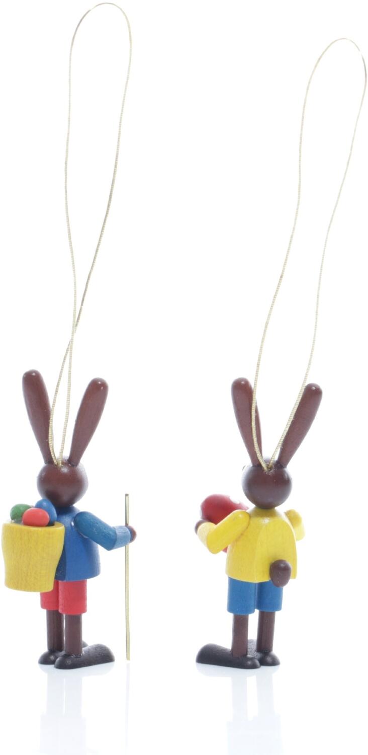 Rudolphs Schatzkiste Strauchbehang - Hasenpaar mit Wanderstock und Osterei Bunt - Höhe 5cm Günstiger Verkauf
