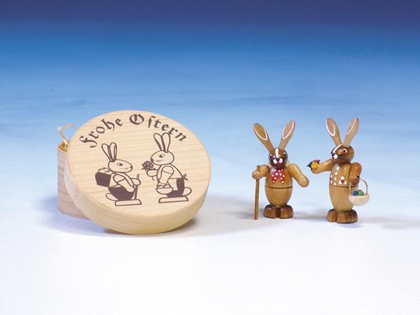 Rudolphs Schatzkiste Osterfigur Hasenpaar natur in Spanschachtel Höhe 8 cm