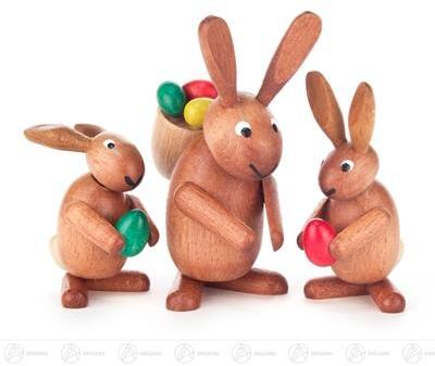 Rudolphs Schatzkiste Ostern & Frühjahr Hasentrio mit Eiern braun gebeizt Höhe ca 8,5 cm