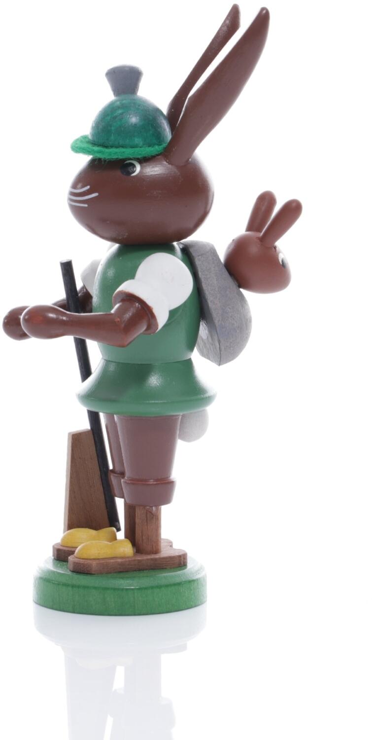 Rudolphs Schatzkiste Osterfigur - Osterhase Jäger mit Gewehr und Hase im Rucksack - Höhe ca 9 cm Online
