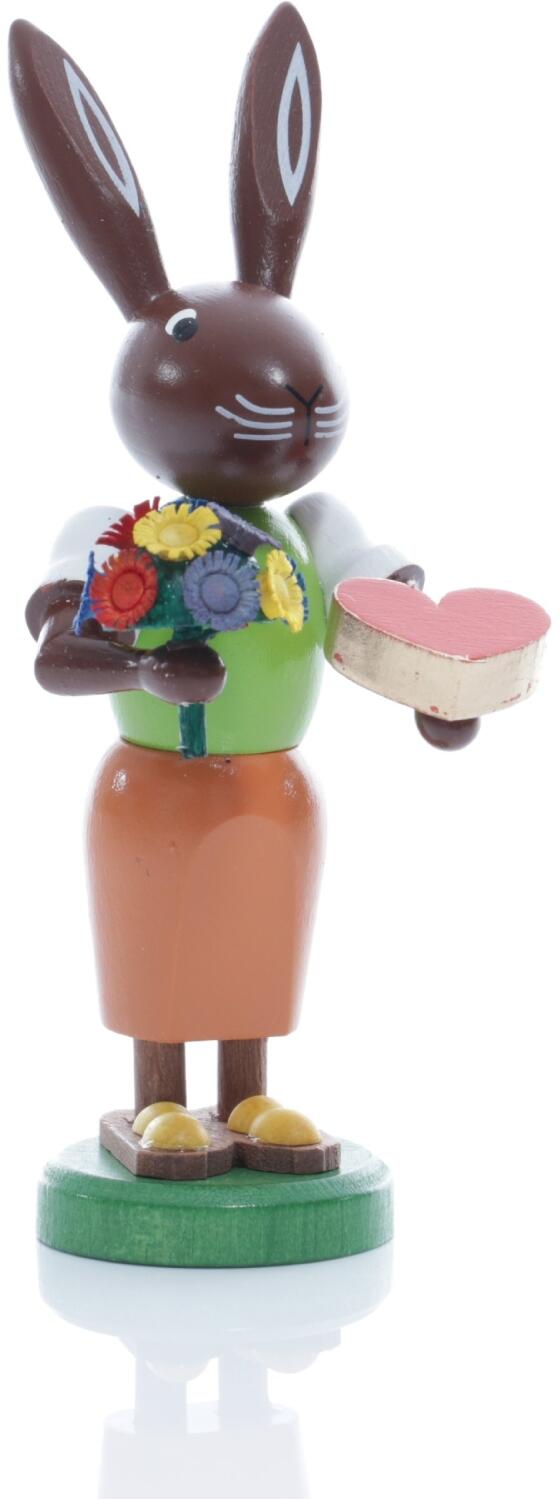 Rudolphs Schatzkiste Osterfigur - Osterhäsin mit Herz und Blumenstrauß - Höhe ca 9 cm