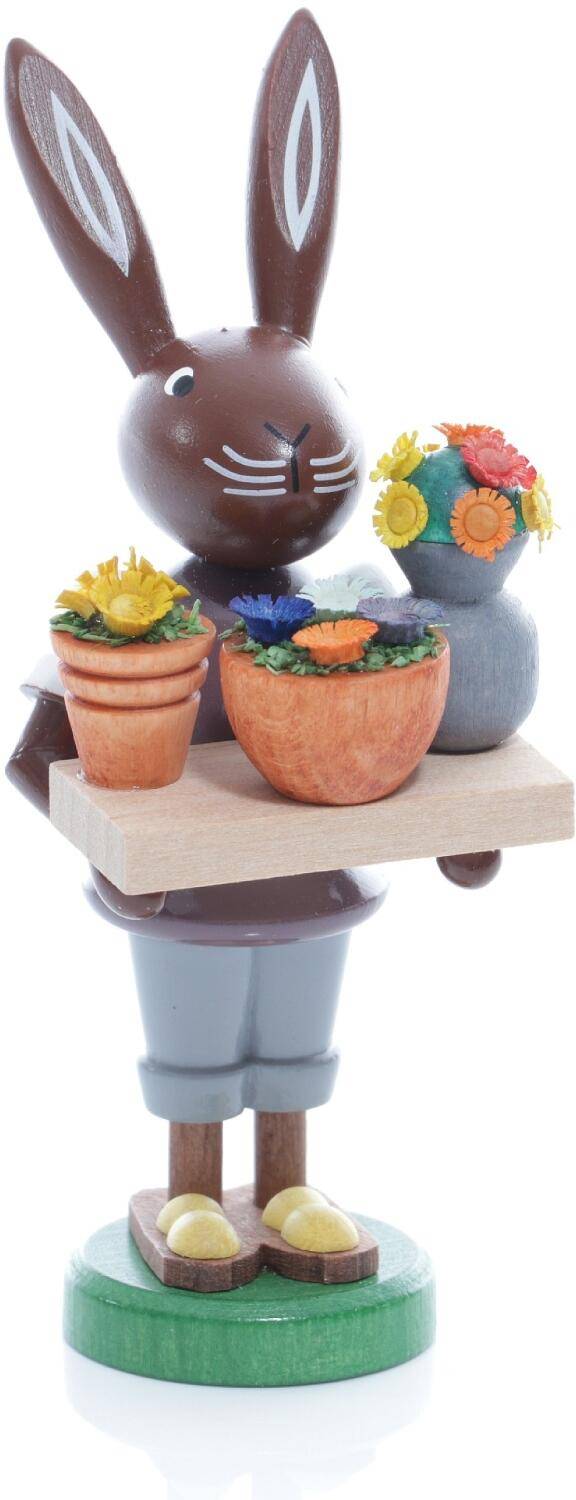 Rudolphs Schatzkiste Osterfigur - Osterhase mit einem Tablett voller Blumen - Höhe ca 9 cm