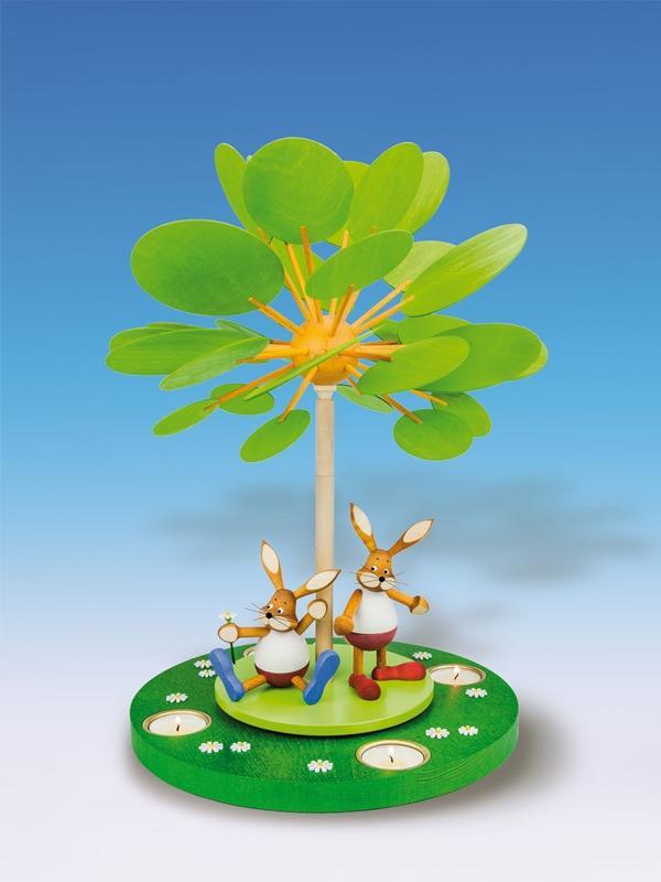 Rudolphs Schatzkiste Tischpyramide Teelichtpyramide mit Frühlingsbaum OHNE HASE Höhe 42 cm