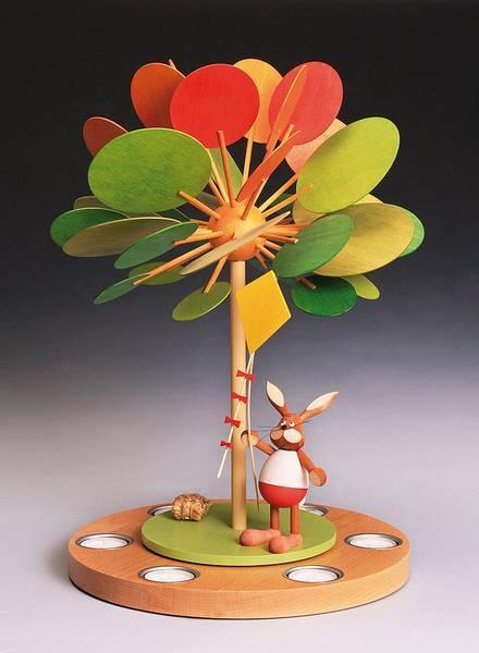 Rudolphs Schatzkiste Tischpyramide Teelichtpyramide mit Herbstbaum bunt Höhe 42 cm OHNE HASEN