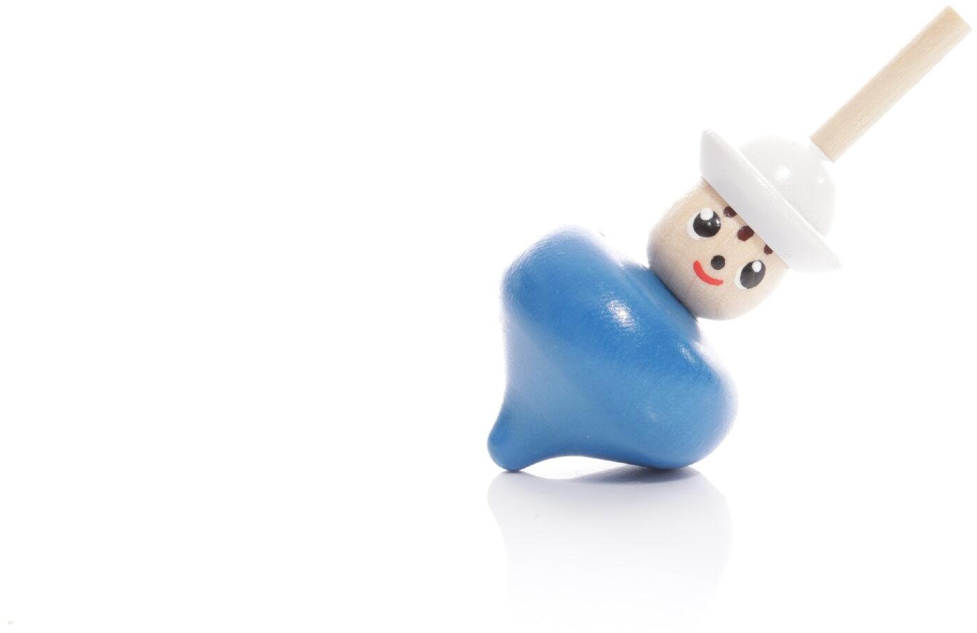 Rudolphs Schatzkiste Holzspielzeug - Blauer Tischkreisel mit Gesicht und weißer Mütze - BxHxT 3x7x3cm Letzter Tag