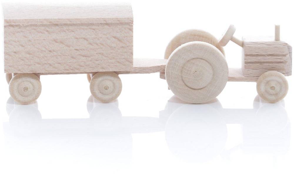 Rudolphs Schatzkiste Holzspielzeug - Miniaturfahrzeug Traktor mit Koffer Anhänger Natur - HxBxT 3,5x7,5x3cm Fabrikladen