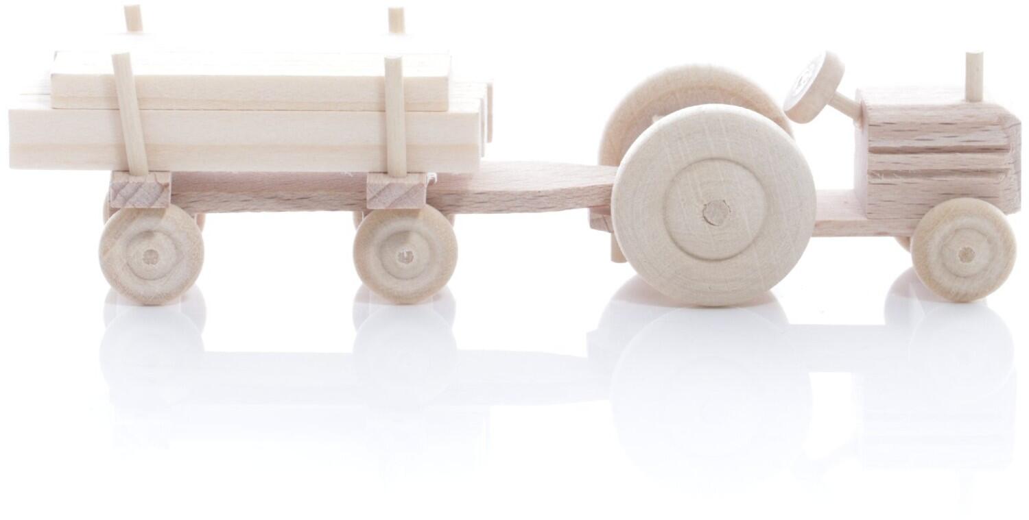 Rudolphs Schatzkiste Holzspielzeug - Miniaturfahrzeug Traktor mit Langholz auf dem Anhänger Natur - HxBxT 3,5x7,5x3cm Begrenzt auf 3 Tage