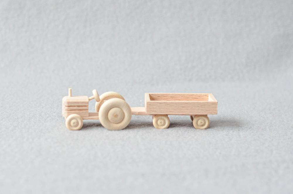 Rudolphs Schatzkiste Holzspielzeug Traktor mit Anhänger natur HxBxT 3,5x7,5x3cm Im Verkauf