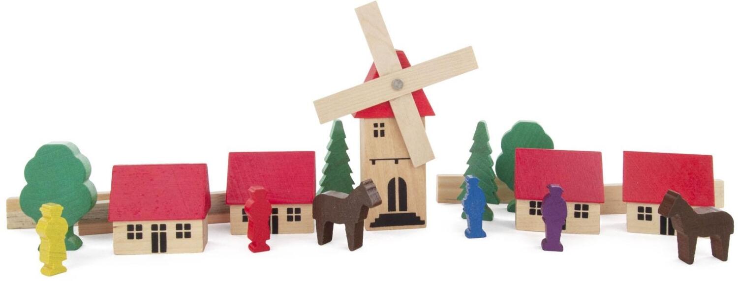 Rudolphs Schatzkiste Holzspielzeug Dorf mit Windmühle (19) Höhe ca. 10cm Top Angebot