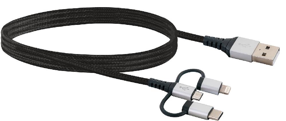 Schwaiger 3in1-Kabel USB-C/Lightning/Micro-USB 1,5 m Fabrikverkauf