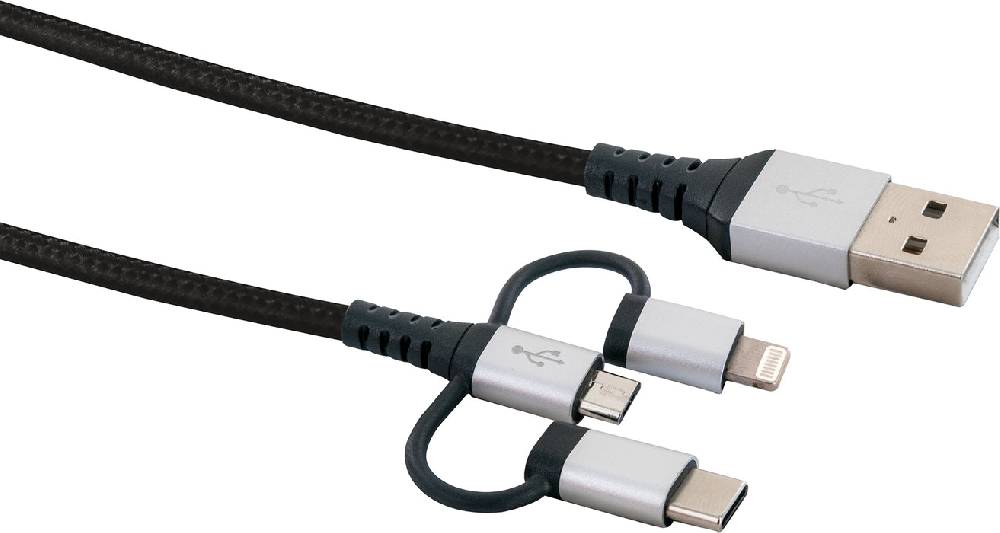 Schwaiger 3in1-Kabel USB-C/Lightning/Micro-USB 1,5 m Fabrikverkauf