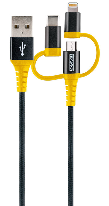 Schwaiger 3in1-Kabel USB-C/Lightning/Micro-USB extrem reißfest 1,2 m