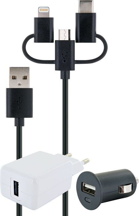 Schwaiger Lade-Set KFZ & Steckdose mit Multi-Ladekabel