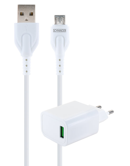 Schwaiger Lade-Set mit Schnell-Ladegerät USB-A + Micro-USB-Ladekabel