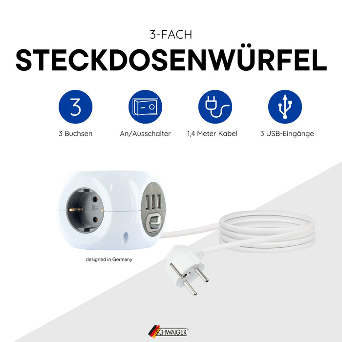 Schwaiger Steckdosenwürfel 3fach mit USB-A Buchsen Hotsell