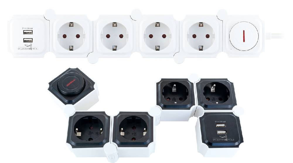 Schwaiger Flexible Steckdosenleiste 4 Steckdosen 2 USB-A Slots