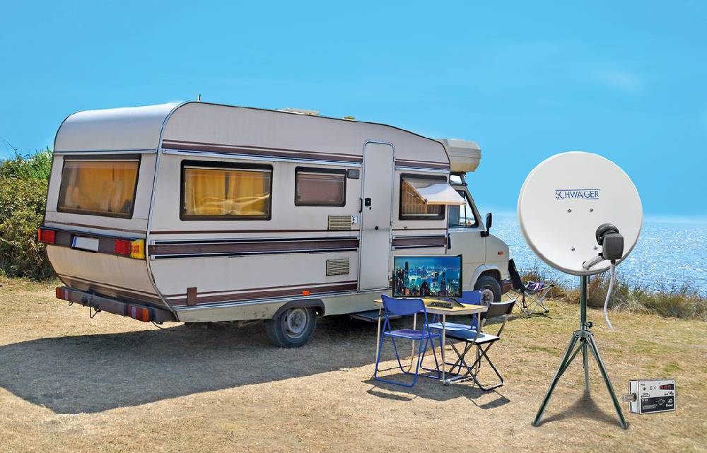 Schwaiger Camping Satellitenanlage Weiß Stahl 42 cm mit Fernseher Online